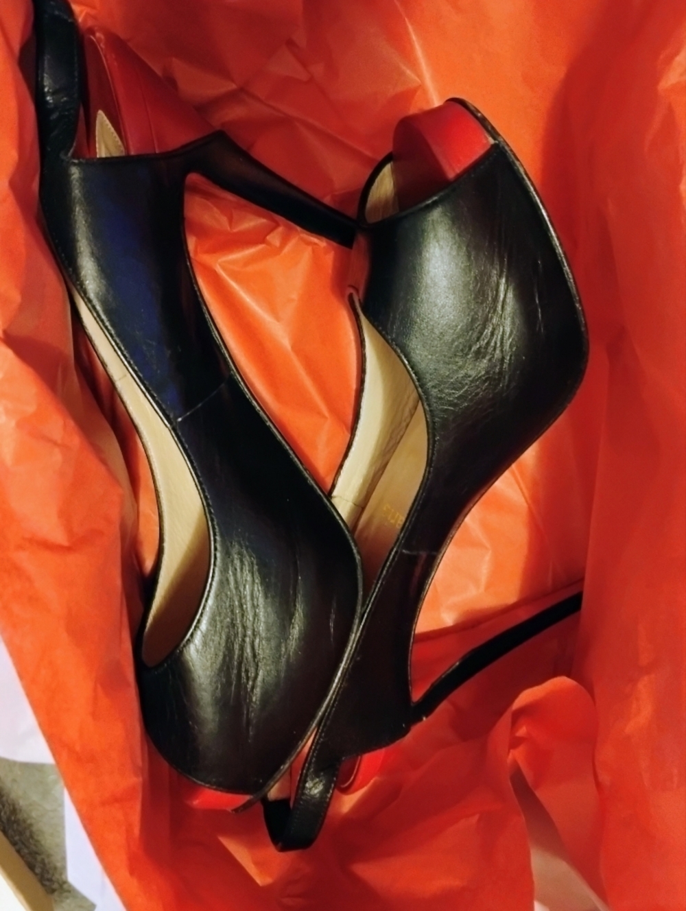Christian Louboutin Black Leather Peep Toe Slingbacks Size 9
